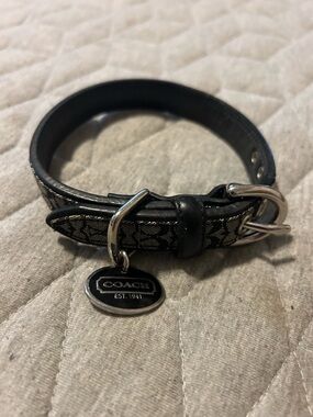 COACH Signature Monogram Black Leather Dog Collar